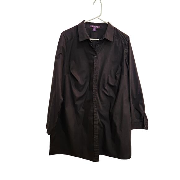 Roaman's Black Long Sleeve Collared Button Front Shirt Classic Casual Top Sz 18W - Picture 1 of 7